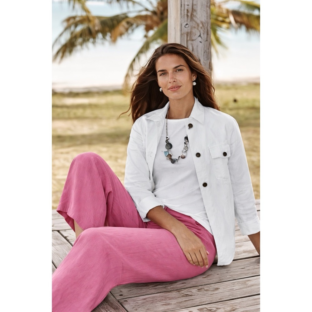 J. Jill 100% Linen Pants Cropped with Tie Waist 8 Mauve Pink